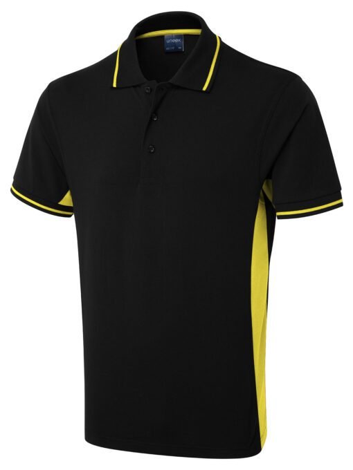 Two Tone Polo Shirt - Black/Yellow, XS