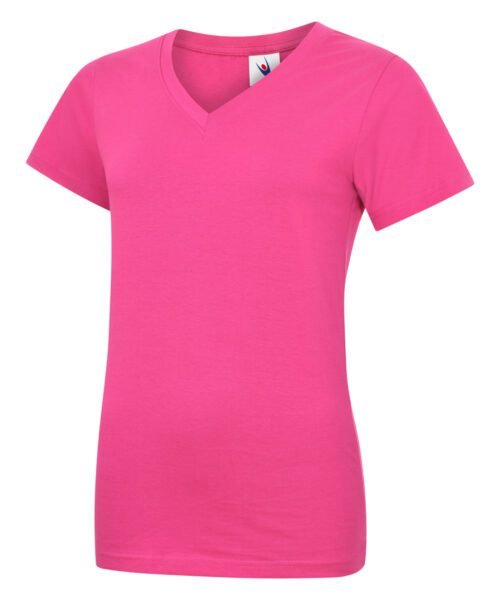 Ladies Classic V-Neck T-Shirt - Hot Pink, XS