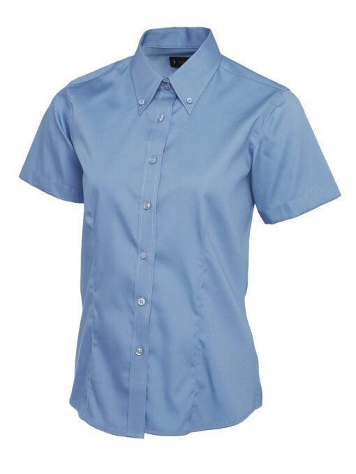 Ladies Pinpoint Oxford Half Sleeve Shirt - Mid Blue, XS