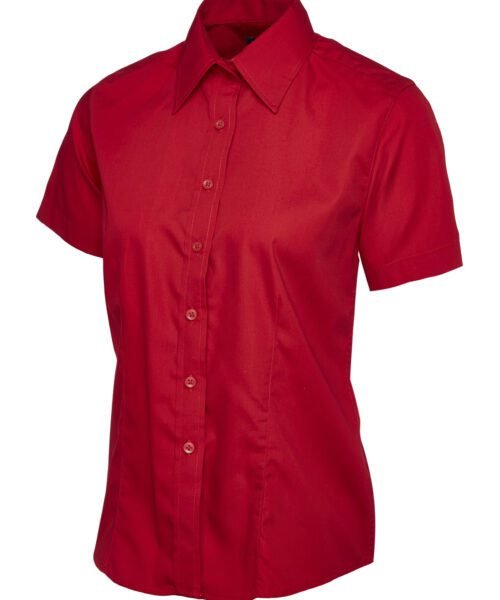 Ladies Poplin Half Sleeve Shirt - Red, XS